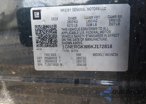 2019 Chevrolet Traverse 1Lt z USA, uszkodzony, nr VIN 1GNERGKW6KJ172818